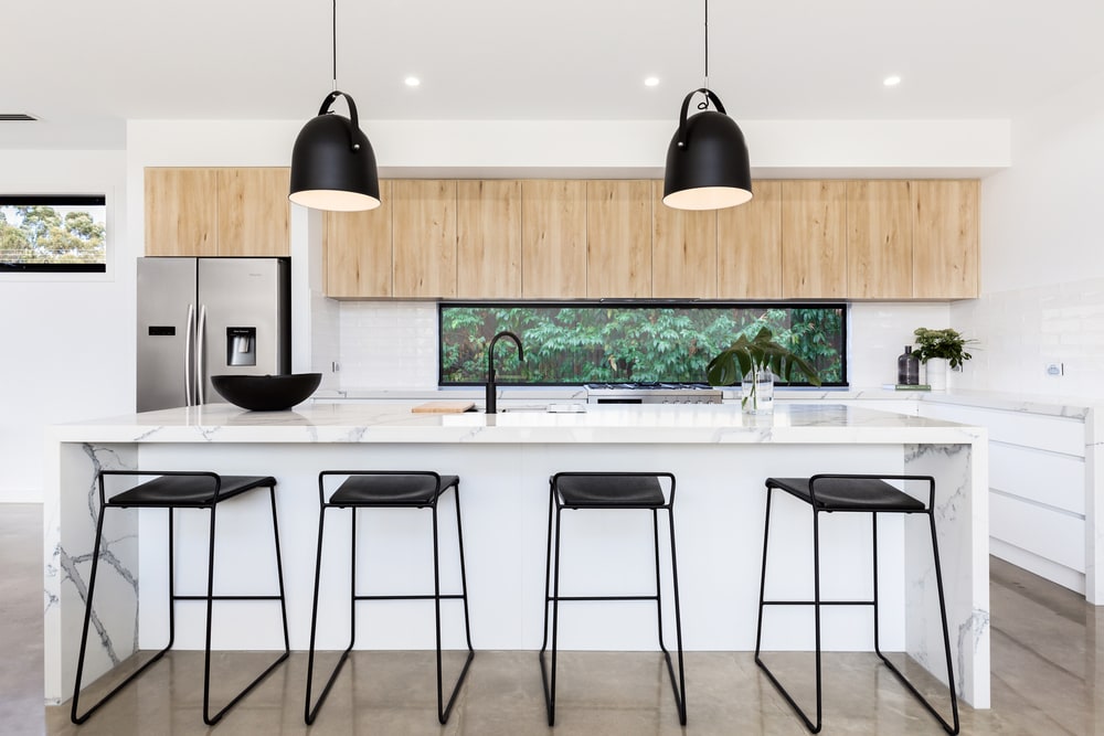 black modern pendant light for kitchen island