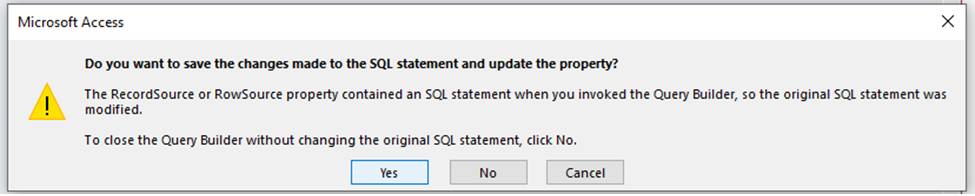 Click Yes to save the changes