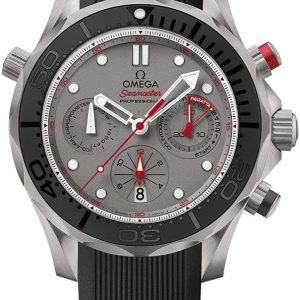 Omega Seamaster Diver 300 Chronograph Automatic Grey Dial Black Rubber Mens Watch 21292445099001 review: 300m water resistance, luxury watch