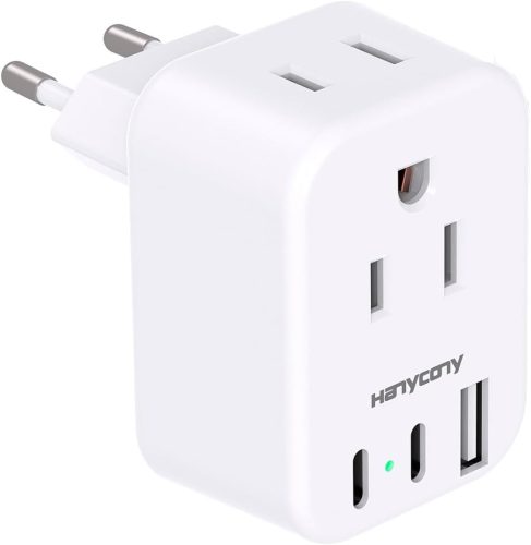 HANYCONY HN23T European Travel Plug Adapter with 2 USB Ports