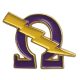 Omega Psi Phi Omega & Bolt Lapel Pin in Purple 3/4″ test on suits